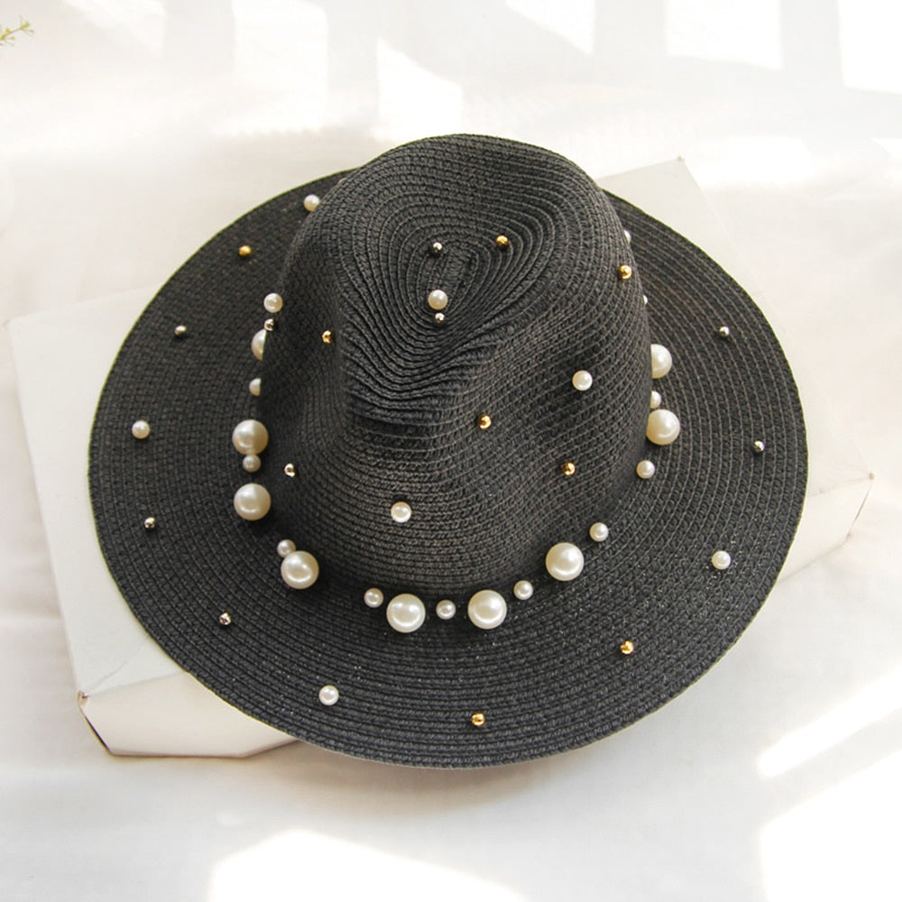 Celeste - Elegant sun hat with pearl decorations