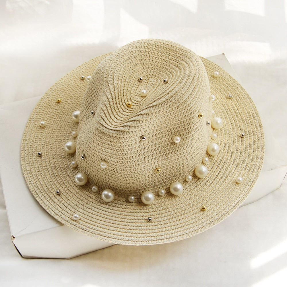 Celeste - Elegant sun hat with pearl decorations