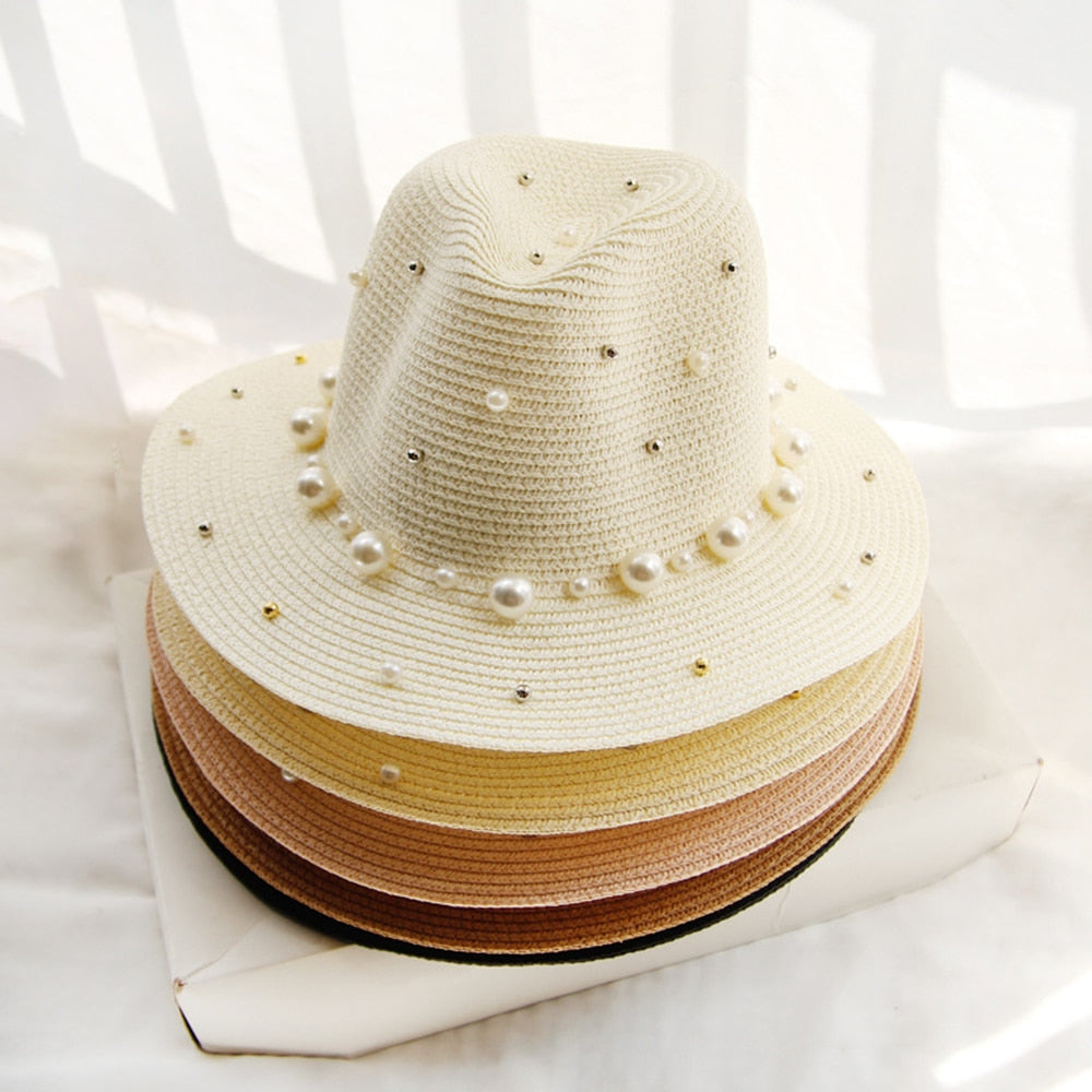 Celeste - Elegant sun hat with pearl decorations