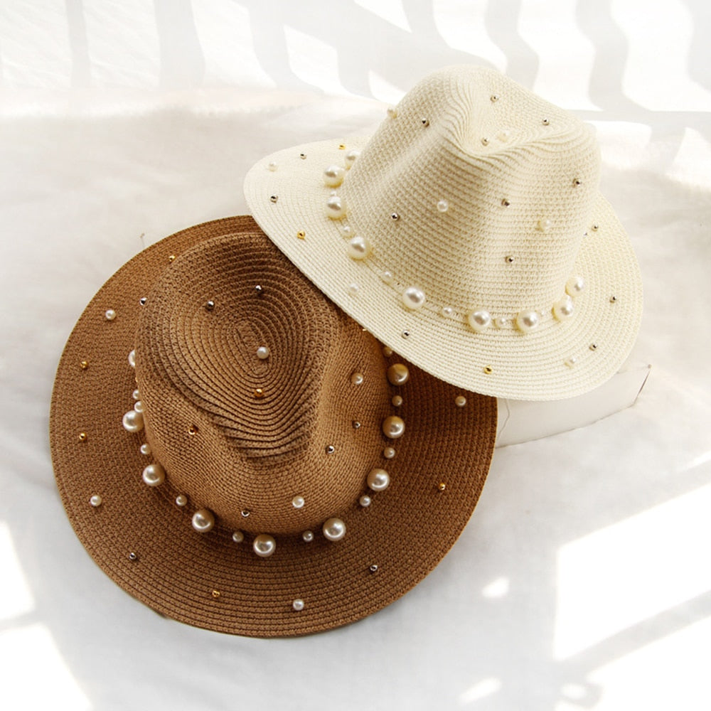 Celeste - Elegant sun hat with pearl decorations