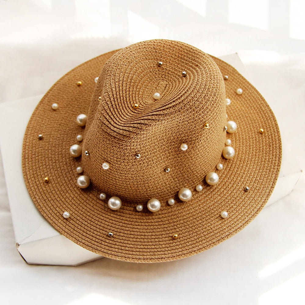 Celeste - Elegant sun hat with pearl decorations