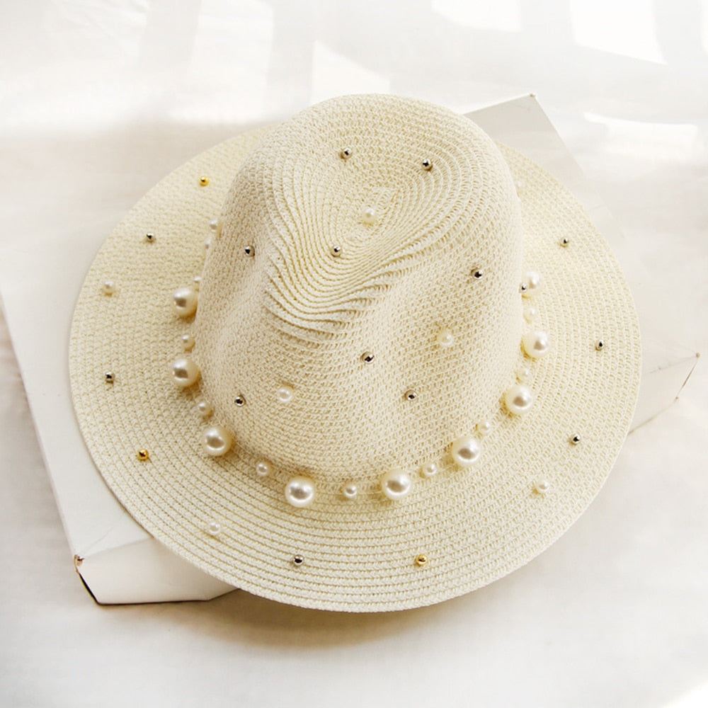 Celeste - Elegant sun hat with pearl decorations