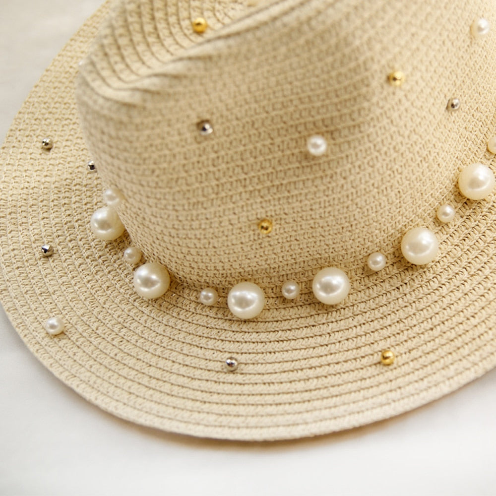 Celeste - Elegant sun hat with pearl decorations