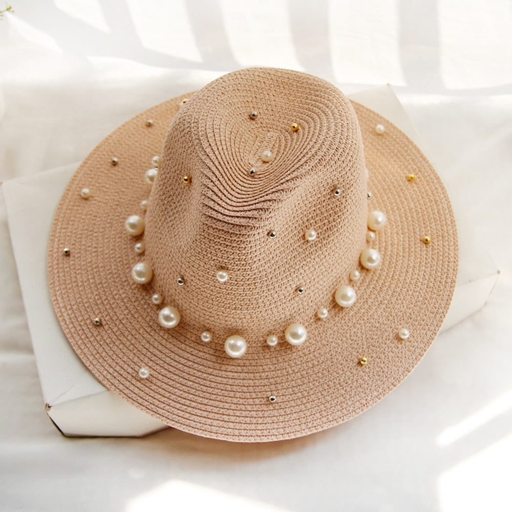 Celeste - Elegant sun hat with pearl decorations