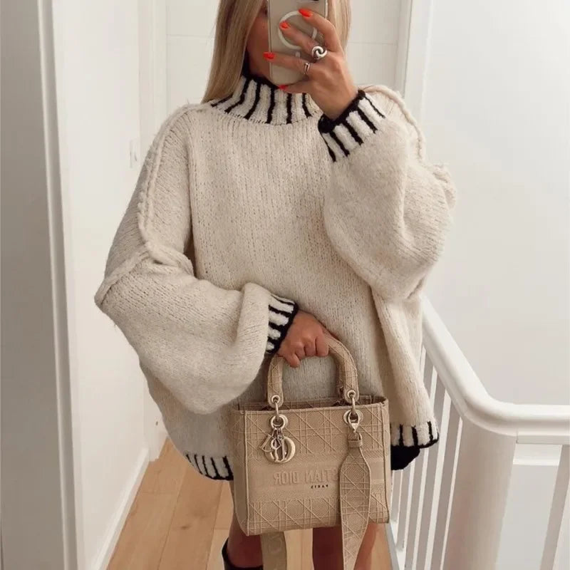 Imogen - Oversized knit sweater with contrast turtleneck