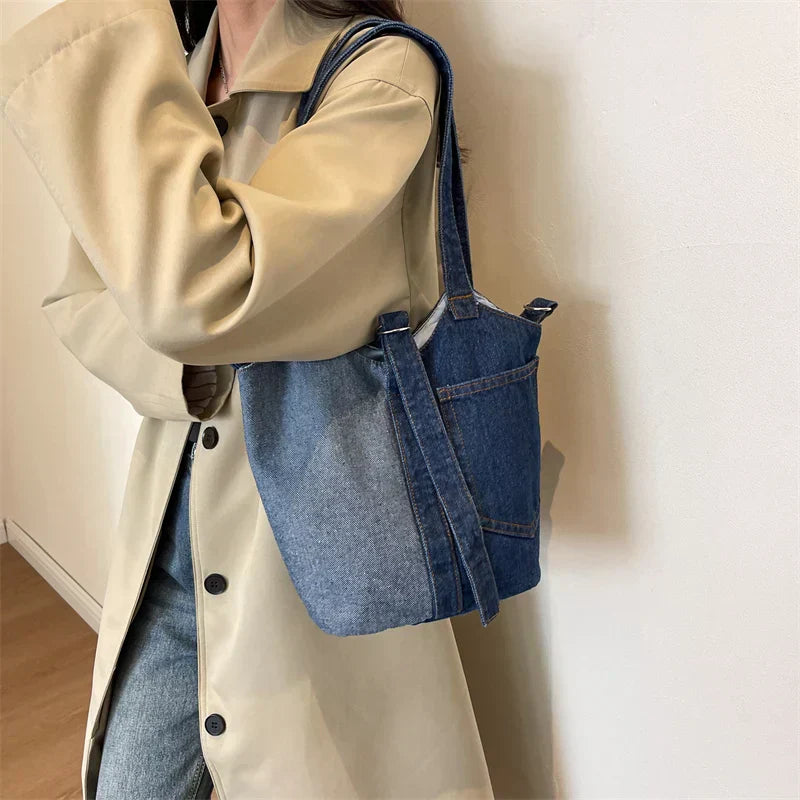 Bianca - Casual denim shoulder bag with patchwork design