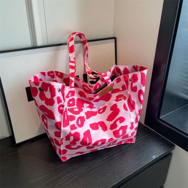 Savannah - Oversized Leopard Print Canvas Tote Bag