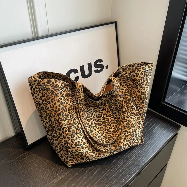 Savannah - Oversized Leopard Print Canvas Tote Bag