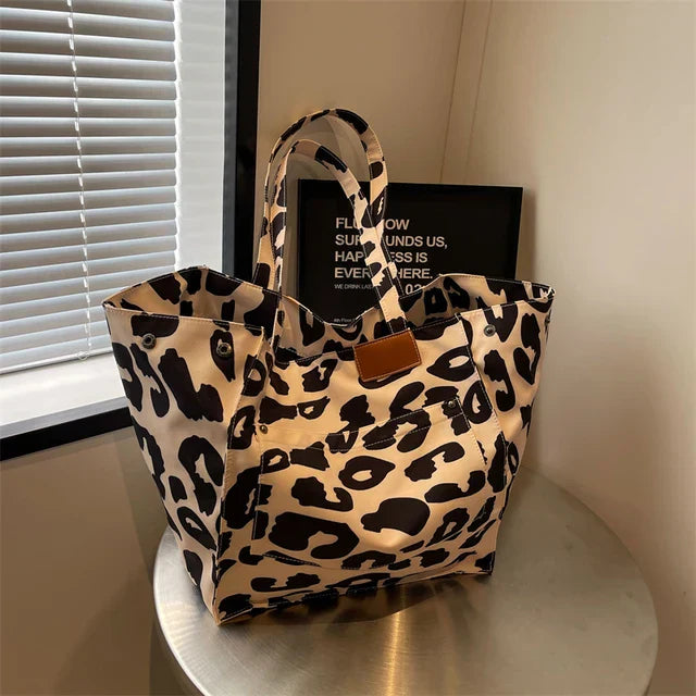 Savannah - Oversized Leopard Print Canvas Tote Bag