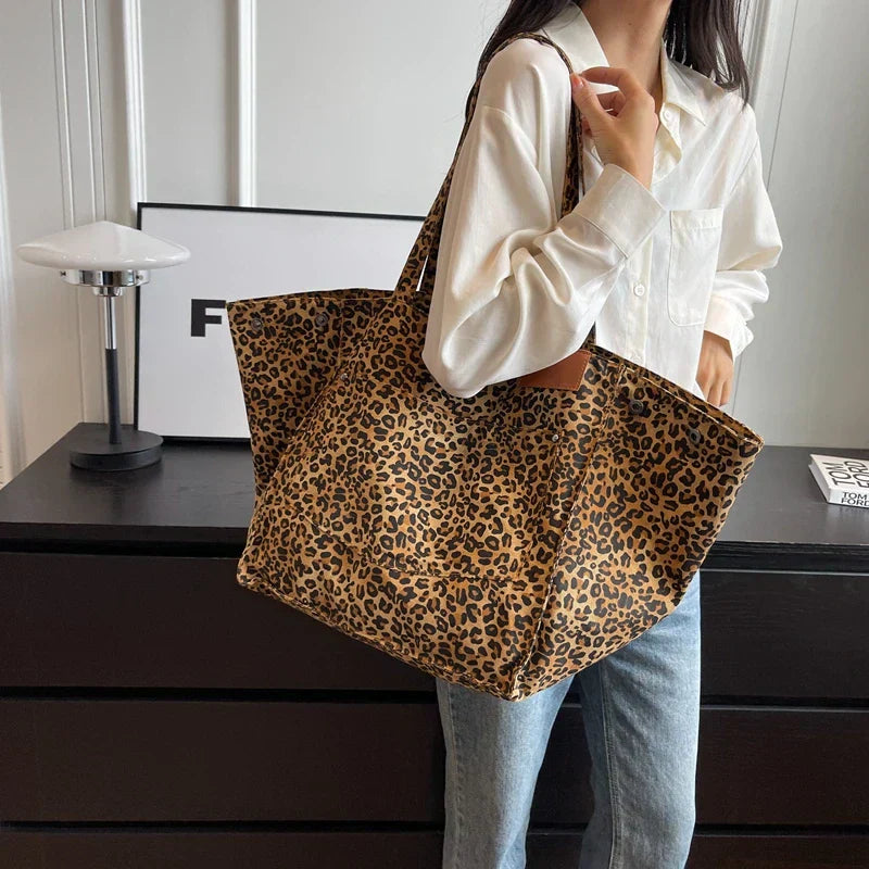 Savannah - Oversized Leopard Print Canvas Tote Bag