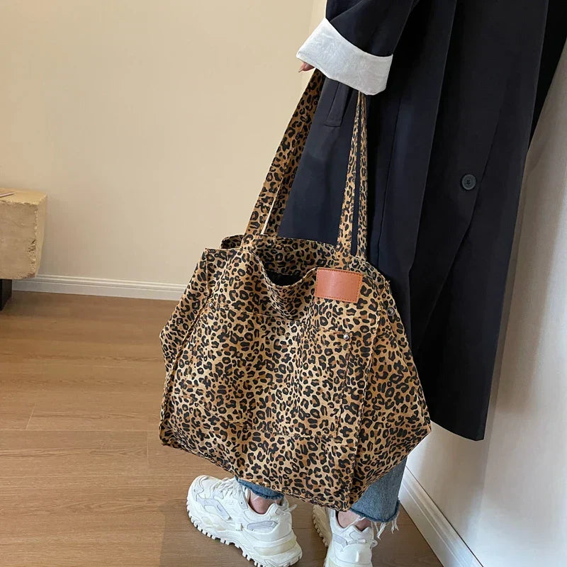 Savannah - Oversized Leopard Print Canvas Tote Bag